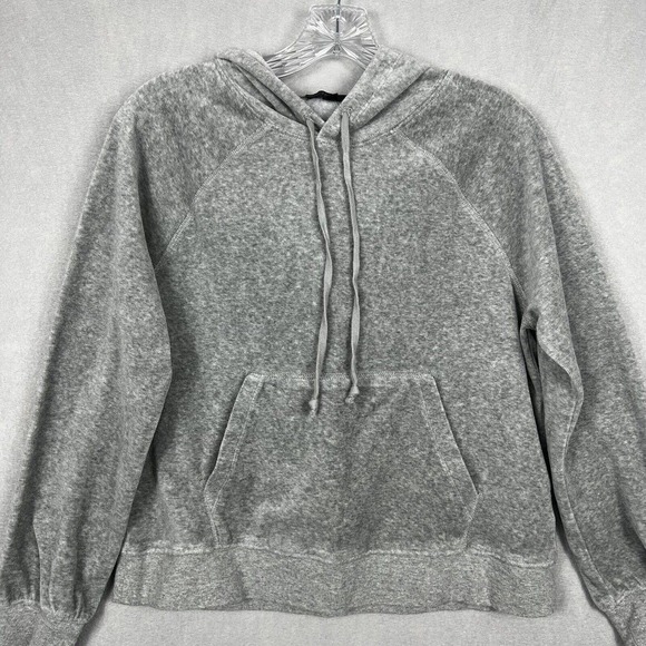 J.Crew Pullover Hoodie XS Gray Velvet Long Sleeve Pockets Relaxed Velour - Picture 3 of 9